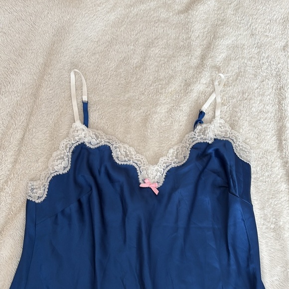 Victoria’s Secret Satin Slip Dress – Size Large | Navy Lace | Soft Glam | - Picture 2 of 6